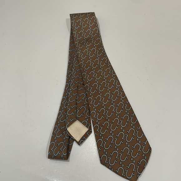 Hermes Paris Brown And Blue Stirrup? 100% Silk Tie—Fabulous! Excellent Condition - Picture 3 of 8